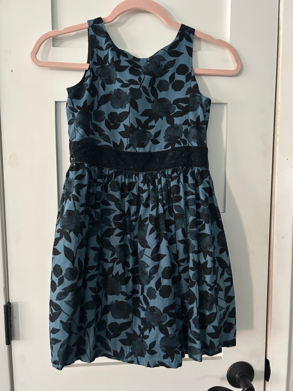 Carter's Formal Dress with Black Floral Pattern and Sparkle Waistband